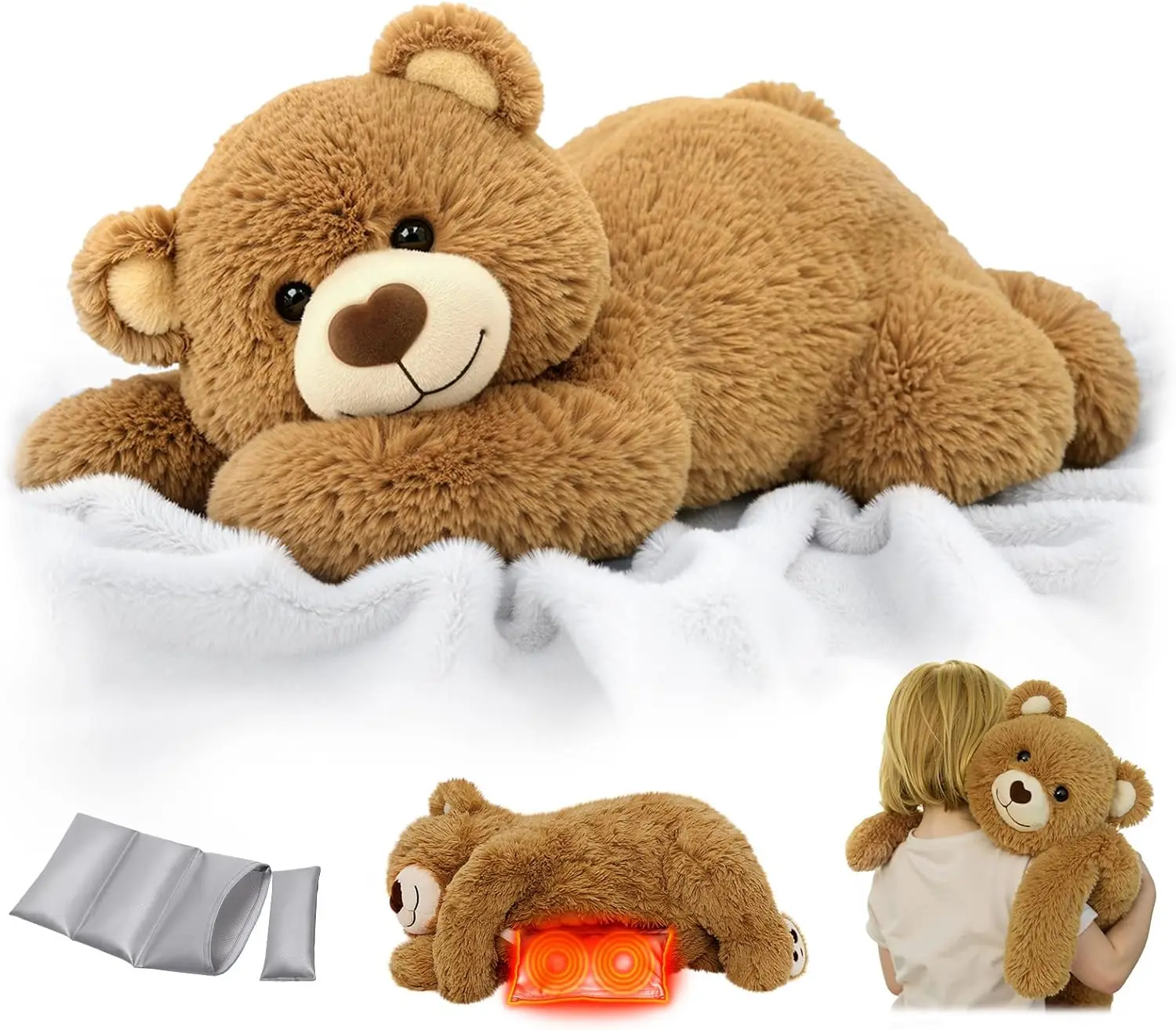 Bear Bear 5lb 23inch Heatable Weighted Stuffed Animals Stress Relief Gift - 图片 1