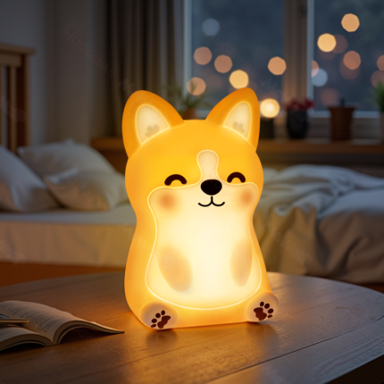 Corgi Puppy Adorable Squishy Silicone LED Night Light - Perfect Gift for Kids and Girls