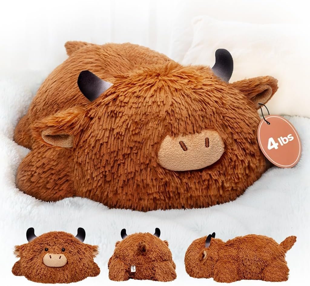 Highland Cow Highland Cow Weighted Stuffed Animal 4lbs – Calming Hug Plush for Stress Relief & Sleep, Soft Gift for Kids & Adults - 图片 1