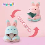 Rabbit Reversible Neck Pillow Double-Sided Kawaii Plush Travel Pillow Cute Bunny Pillow